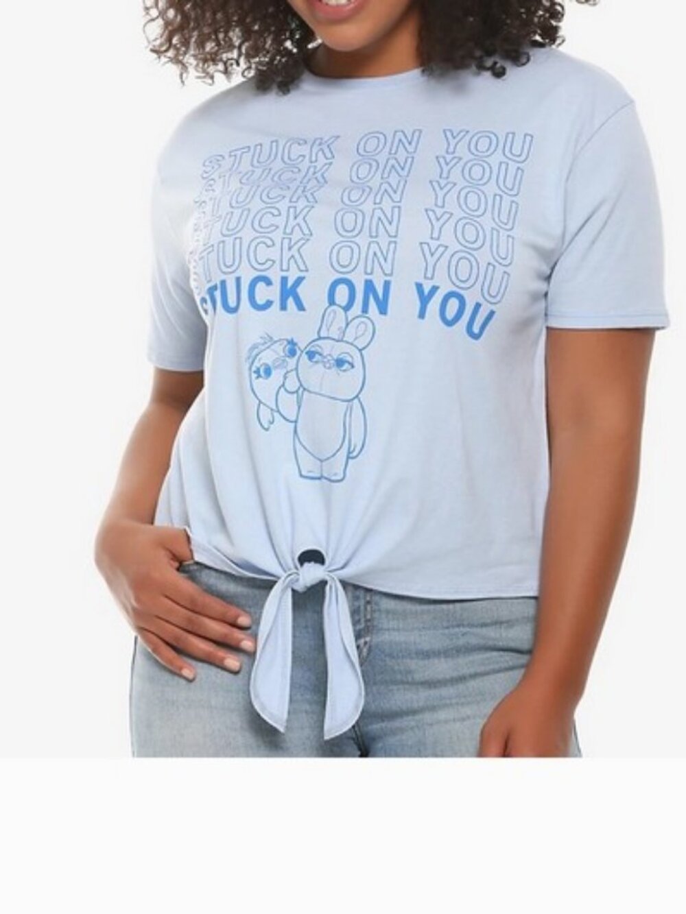 Toy Story 4 Ducky and Bunny stuck on you crop front tie tee